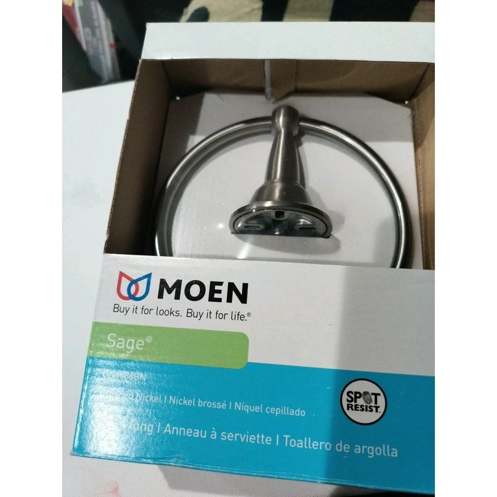 Moen Sage Brushed Nickel Towel Ring in Brushed Nickel DN6886BN - NEW